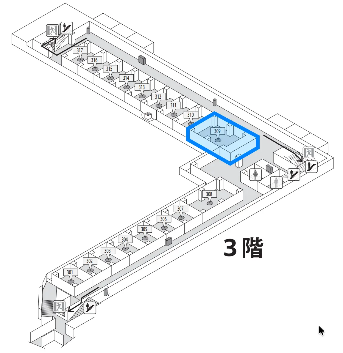 サークル棟6309の位置（拡大）
